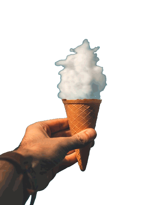 In this example, we remove the turquoise color background from a JPG image of a man holding an ice-cream cone under a cloud. We specify the background color using the hex code "#017284" (which is turquoise) and also remove 14% of similar color tones. (Source: Pexels.)