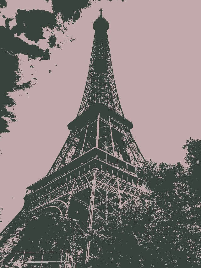 In this example, we convert a full-color JPG image of the Eiffel Tower into a binary image. We let the program automatically determine the two average colors in the image and we draw the output image using the two found color tones. (Source: Pexels.)