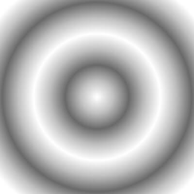 In this example, we create an illusion of a 3D bagel in the form of a JPG format image. We switch to the radial gradient mode and use only three shades of gray: "white", "silver", and "dimgray". We repeat these grayscale tones several times and get an illusion of a three-dimensional shape.
