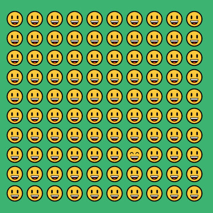 In this example, we use our program to create a puzzle to sharpen visual acuity and attention to detail. We place 99 identical smiley face emojis on a JPEG image, among which one differs from the others with its closed eyes. Now, the task is to find the differing smiley face within 10 seconds. This exercise not only entertains but also trains the eyes to spot minute differences in a seemingly uniform array of data.