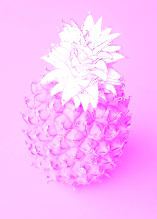 In this example, we extract the "magenta" channel from a JPEG photo of a pineapple. By the intensity of the color, you can easily see where the shades of the magenta color are used the most and where they are used the least. (Source: Pexels.)